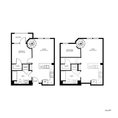 Floor plan for 1 bed, 1 bath, 697 sqft